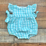 Three Sisters Blue and White Check Side Bow Romper- Size 3M