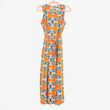 Crown & Ivory Orange/White/Blue Pineapple Belted Midi Dress- Size S