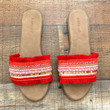 Bamboo Red/Orange/Pink/Gold Sequin/Rhinestone Fringe Decorated Sandals- Size 7