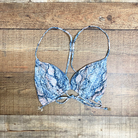 Isabella Rose Blue Snakeskin Pattern with Back Chain Detail Triangle Bikini Top- Size M (we have matching bottoms)