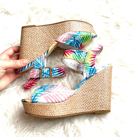 Fergalicious By Fergie Colorful Palm Print Sling Back Wedges- Size 7 (BRAND NEW CONDITION)