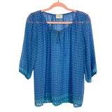Everly Turquoise and Purple Printed Sheer Blouse- Size S