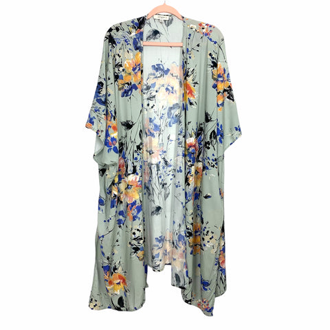 Umgee Light Blue Floral Print Kimono- Size XL/1XL