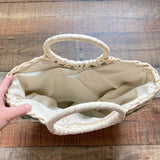No Brand Cream/Sage Striped Straw with Drawstring Closure Handbag (Brand New Condition)