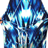 TART Blue/Green/White Printed Exposed Lace Up Back Dress- Size M