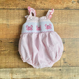 Classic Whimsy Pink Smocked Crab Ruffle Romper- Size 3M