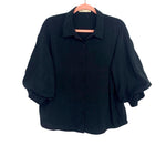 La'Ven Black Button Down Puff Sleeve Top- Size XS