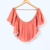 Gianni Bini Off the Shoulder Crop Top with Pom Poms- Size M