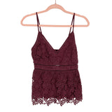 Abercrombie & Fitch Wine Lined Lace Overlay Peplum Cami NWT- Size S