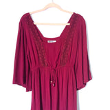 Bailey Blue Burgundy Crochet Bell Sleeve Dress- Size M