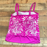 Swimsuits For All Magenta Palm Bandeau Blouson Tankini Set With Skirt- Size 16