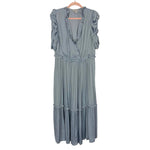 H&M Dusky Blue Satin Ruffle Midi Dress- Size L (sold out online)