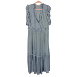 H&M Dusky Blue Satin Ruffle Midi Dress- Size L (sold out online)