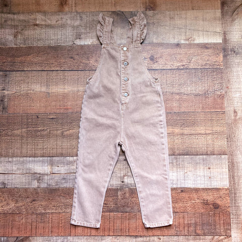 Zara Tan Denim Ruffle Strap Overalls- Size 2-3 Years