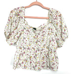 Wild Fable White Floral Square Neck Puff Sleeve Top- Size L