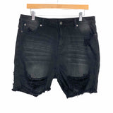 American Bazi Black Distressed Raw Hem Jean Shorts- Size 1X