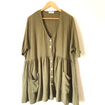 Vestique Green Button Oversized Dress with Pockets- Size S (see notes)