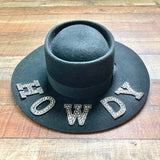 No Brand (Glitzy Bella) Black Wool "Howdy" Adjustable Inner Tie Gambler Hat- Size 57 cm (LIKE NEW)
