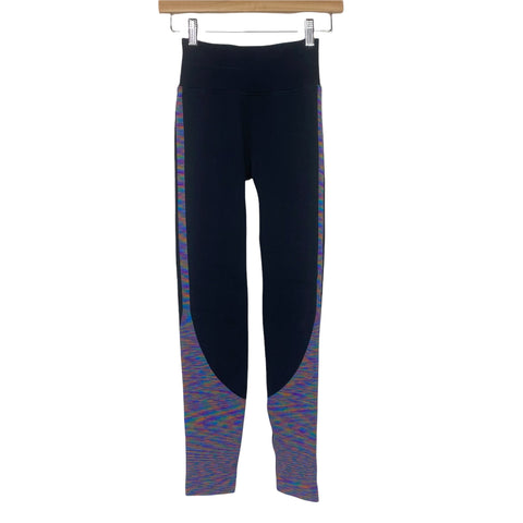 Lululemon Black with Colorful Side Stripes and Hem Leggings- Size ~4 (see notes, Inseam 25.5”)