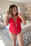 Bleu Rod Beattie Red Lace Down Padded One Piece- Size 12 (sold out online)