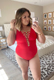 Bleu Rod Beattie Red Lace Down Padded One Piece- Size 12 (sold out online)