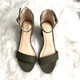 J Adams Suede Olive Green Low Block Heel- Size 6
