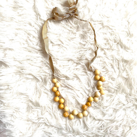 J Crew Tan/Yellow Beaded Ribbon Tie Necklace