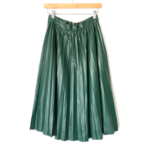 Chicwish Dark Green Faux Leather Pleated Skirt- Size M