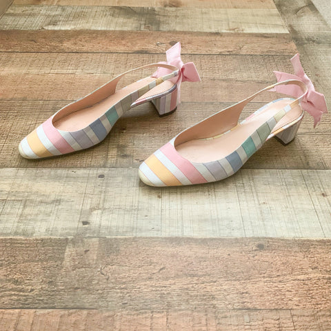J Crew Rainbow Gingham Slingback Pumps- Size 9