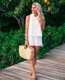 DO+ BE White Ruffle Collar Tie Back Tiered Romper- Size M
