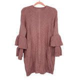 Main Strip Ruffle Tiered Sleeve Sweater Dress- Size S