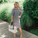 Gibson Gingham Off the Shoulder Belted Dress- Size XXS