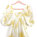 Chicwish White/Yellow Smocked Puff Sleeve Dress NWT- Size ~S (See Notes)