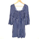 Jack by BB Dakota Navy Stripe Smocked Striped Dress- Size S