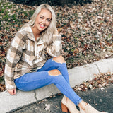 Goodnight Macaroon Cream/Pink/Brown Plaid Pullover- Size S