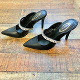 Scoop Black Mule Stiletto Rhinestone Strap Heels- Size 7 (see notes, sold out online)