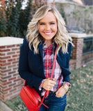 J Crew Red/Blue/Pink Plaid Half Button Up Ruffle Sleeve NWT- Size XS