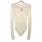 Free People Intimately Ivory Long Sleeve Open Knit Mock Neck Bodysuit NWT- Size S