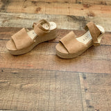 Sole Society Adlynda Basket-Weave Wedge Ankle Wrap Sandals- Size 8