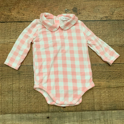 Angel Dear Pink and White Check Collared Onesie- Size 0-3M