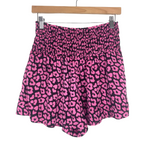 TCEC Black/Pink Animal Print Smocked Waist Shorts- Size S