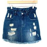 Hayden Denim Distressed Paperbag Waist Mini Skirt NWT- Size S