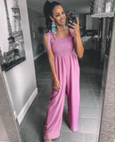 Pink Lily Purple Smocked Bodice Tie Shoulder Straps Wide Leg Jumpsuit- Size S