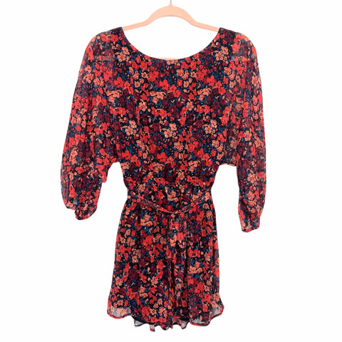 Sadie and Sage Red Floral Belted Open Back Romper NWT- Size M