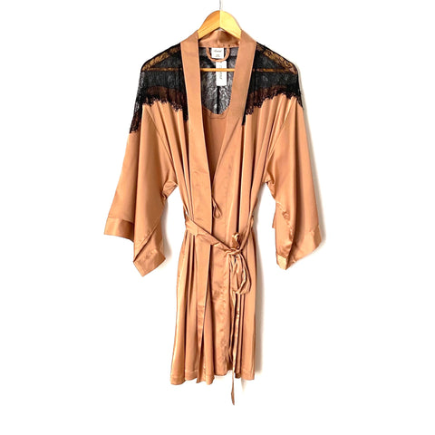 Soma Brown Satin Black Lace Robe NWT- Size S/M (sold out online)