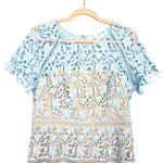 Eliza J Blue/Nude Crochet Lace Overlay Dress- Size 14