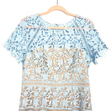 Eliza J Blue/Nude Crochet Lace Overlay Dress- Size 14