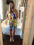 Calypso Yellow Floral Silk Dress with Pockets- Size L