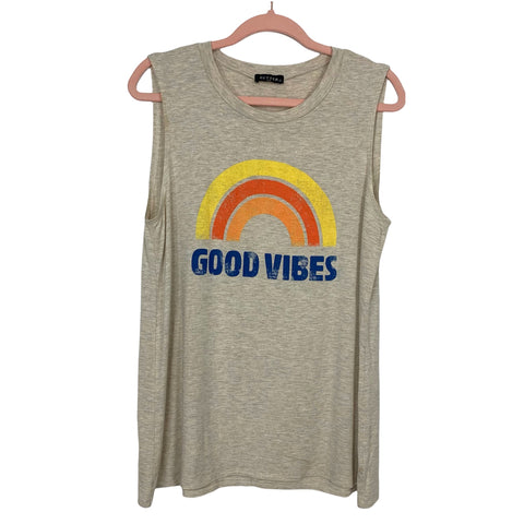 Zutter Heathered Tan "Good Vibes" Sleeveless Top- Size S