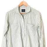 Abercrombie & Fitch Green/White Striped Half Button Down with Front Pockets- Size S